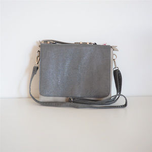 Double Zipper Vegan Leather Small Medium Messanger Crosbody Bag Slate Grey